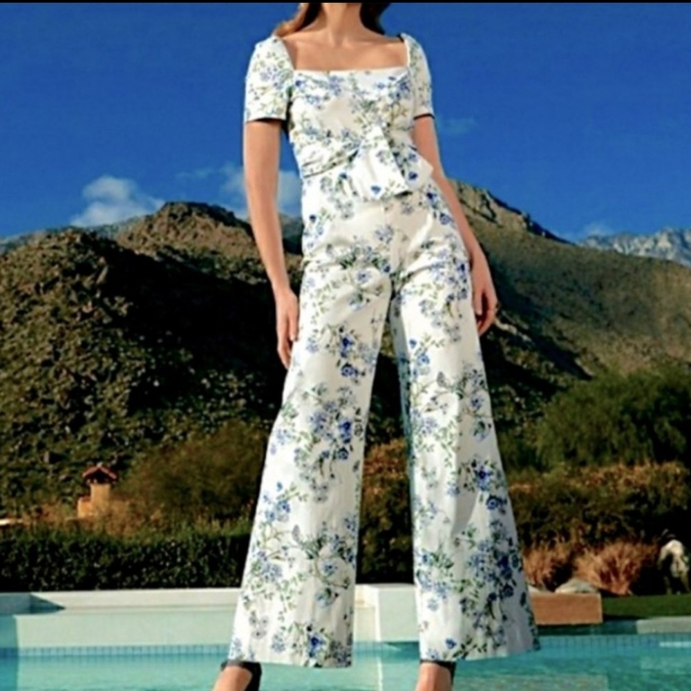 ANTONIO MELANI Blue Green Floral Jumpsuit